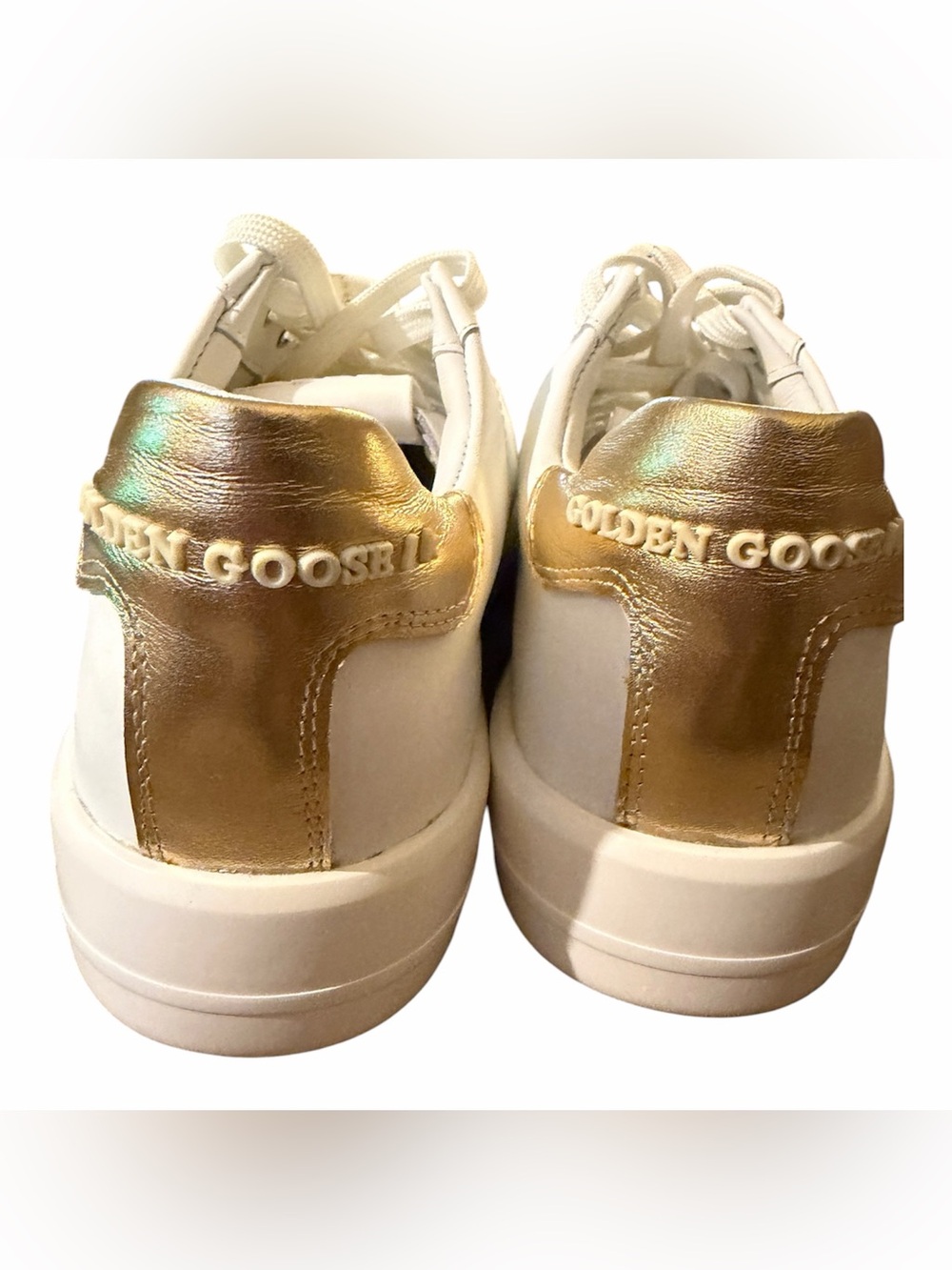 Golden Goose White Leather Sneakers with Gold Heel Panel - Picture 5 of 12